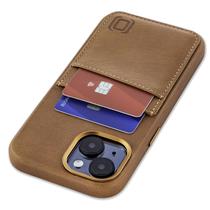 Capa de cartão Dockem de couro genuíno para iPhone 15 marrom claro
