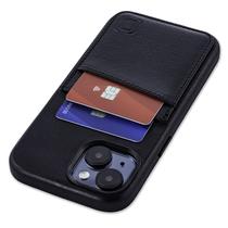 Capa de cartão Dockem de couro genuíno para iPhone 15 preta