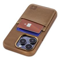Capa de cartão Dockem de couro genuíno para iPhone 15 Pro marrom claro