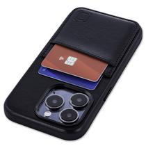 Capa de cartão Dockem em couro genuíno para iPhone 15 Pro preta