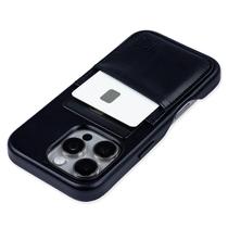 Capa de cartão Dockem Genuine Leather V2 para iPhone 16 Pro preta