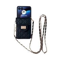 Capa De Carteira Transversal Com Pérolas Para Motorola Razr 50 Ultra 40, Capa De Telefone Macia E À