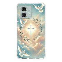 Capa de Celular Motorola Espírito Santo com Cruz e Pombas - Fé, Luz e Proteção Divina