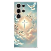 Capa de celular Samsung Espírito Santo com Cruz e Pombas - Fé, Luz e Proteção Divina