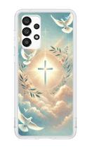 Capa de celular Samsung Espírito Santo com Cruz e Pombas - Fé, Luz e Proteção Divina