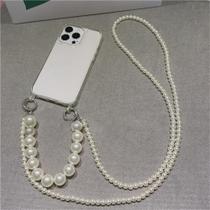 Capa De Celular Transversal De Luxo Com Cordão E Colar De Pérolas Para iPhone 16 14 11 12 13 15 pro