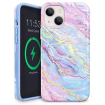 Capa de celular Velvet Caviar para iPhone 13 feminina azul holográfica