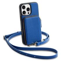 Capa de celular Wallet ZVE para iPhone 16 Pro 6.3 com alça azul marinho Capa de celular Wallet ZVE para iPhone 16 Pro 6.3 com alça azul marinho