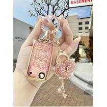 Capa De Chave De Carro Clássica Em Ouro Rosa Com Borda Em TPU Com Chaveiro Diamond Love Lock Para