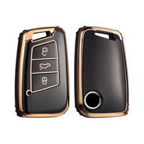 Capa De Chave Remota De Carro Em TPU Com Borda Dourada Para VW Passat B8, Skoda Superb A7, Seat Capa De Chave Remota De Carro Em TPU Com Borda Dourada Para VW Passat B8, Skoda Superb A7, Seat