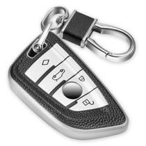 Capa de chaveiro CTRINEWS para BMW com chaveiro de couro prateado