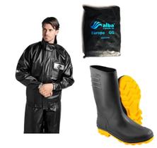 Capa De Chuva Alba Europa Motoqueiro + Bota Solado Amarelo