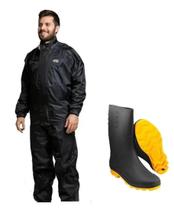 Capa De Chuva California Nylon G + Bota Solado Amarelo 39