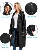 Capa de chuva com capuz de PVC impermeável preta profissional e durável