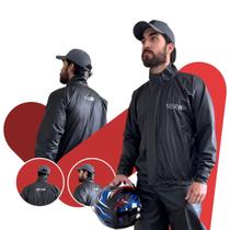 Capa De Chuva Delta Flex Gola Alta PVC Impermeável Preta Unissex Jaqueta E Calça Motoboy Motoqueiro Refletiva Reforçada Ajustável Confortável