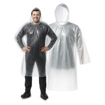 Capa De Chuva Descartável Impermeável Transparente Com Capuz - Transparente - Unico