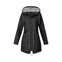 Capa De Chuva Feminina Leve E Impermeável, Casaco Casual Básico Com Cordão Para Caminhadas