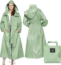 Capa de Chuva Feminina Longa e Leve - Impermeável, com Capuz e Cintura Ajustável