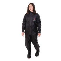 Capa de Chuva Feminino Preto Emborrachado Para Motociclistas Urban Com Gola Tam P Pioneira