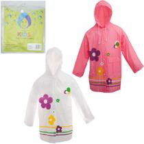 Capa de chuva infantil 10 / 12 anos de pvc com botao flor