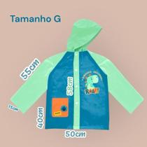 Capa de Chuva Infantil Dinossauro, Azul e Verde, com Capuz e Bolso - SEMAX