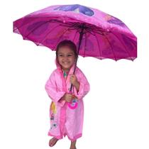 Capa de chuva infantil + guarda chuva. 3 a 6 anos. Escolar. - Dinph