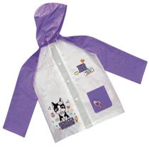 Capa de Chuva Infantil Rebecca Bonbon, Roxo e Branco, com Capuz e Bolso Frontal