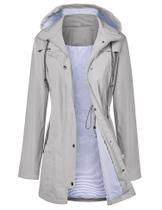 Capa de Chuva LOMON Impermeável com Capuz Longo - Feminina, Cinza, Tamanho GG
