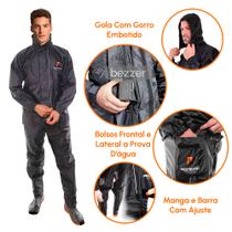 Capa De Chuva Moto Nylon Completa Conjunto Motoqueiro Gola e Capuz Com Ajuste Forro Duplo e Bolso Externo Impermeável