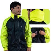 Capa De Chuva Motoqueiro Nylon Traveller Premium impermeável Gola Alta Capuz tiras autocolantes Bolso Interno Pala Ventilação Forro Cinto Regulador Motoboy