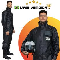Capa de Chuva Motoqueiro PVC Impermeável Masculina Conjunto Jaqueta e Calça Tamanho P M G GG XG, Gola Alta, Punhos e Barra com Regulador