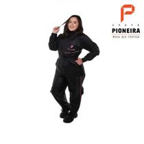 Capa De Chuva Pioneira Full Nylon Feminino Preto Detalhe Rosa XG
