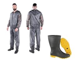 Capa De Chuva Piracapas Combate M + Bota Solado Amarelo 40