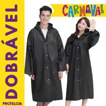 Capa De Chuva Preta Carnaval PVC Capuz Reforçada Impermeável