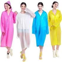 Capa de Chuva Transparente EVA I Diversas Cores I Reutilizável I Grossa Capuz e Botão