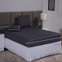 Capa De Colchão King 40Cm + Fronha Zíper Malha Lisa 3 Peças