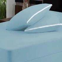 Capa de colchão solteiro lisa malha 100% algodão azul 30cm