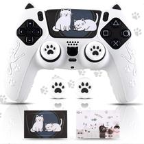 Capa de Controle SoAegis para PS5 com Orelhas de Gato, Silicone Branco, Kit