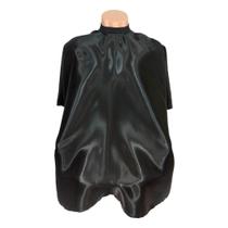 Capa de Corte Cetim Preta Lisa para Cabelereiro Barbeiro com Zíper nas Costas