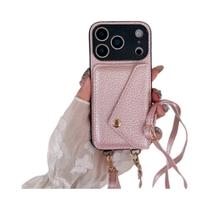Capa De Couro Com Alça Transversal Para iPhone, À Prova De Choque, Porta Cartões, Cordão, Capa