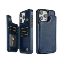 Capa De Couro Com Bloqueio RFID Em Cor Sólida Com Fecho Magnético Duplo Para iPhone 15 pro Max 14