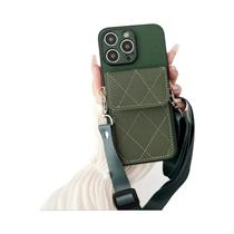 Capa De Couro Com Cordão Largo E Porta-Cartões À Prova De Poeira Para iPhone 16 17 13 15 11 12 pro
