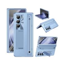 Capa De Couro De Luxo Para Samsung Galaxy Z Fold7 6 5 4 Com Suporte, Proteção Traseira Anti-queda