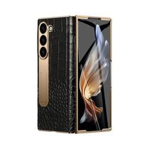 Capa De Couro Dourada Para Samsung Galaxy Z Fold 7 6 5 4 3 Fold6 Fold7 Com Suporte Magnético E Filme