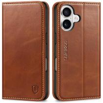 Capa de Couro Genuíno SHIELDON para iPhone 16 (6.1") - Marrom