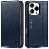Capa de Couro Genuíno SHIELDON para iPhone 16 Pro (6.7") - Azul Escuro