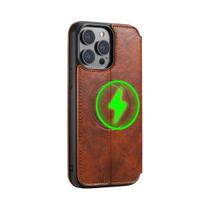 Capa De Couro Magsafe Para iPhone 12 13 14 15 16 17 pro Max Plus, Capa Flip Carteira Para Homens Com