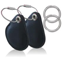 Capa de couro para Apple Airtags 2021 com chaveiro (pacote com 2) preta
