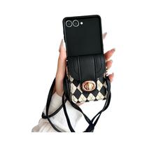 Capa De Couro Para Samsung Galaxy Z Flip 7 6 5 4 3 Com Bolsa Transversal, Porta-Cartões, Fivela De