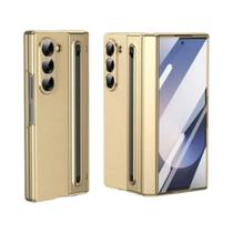 Capa De Couro Para Samsung Galaxy Z Fold 7 6 5 4 Com Película De Aço, Compartimento Para Caneta E - szHAIyu